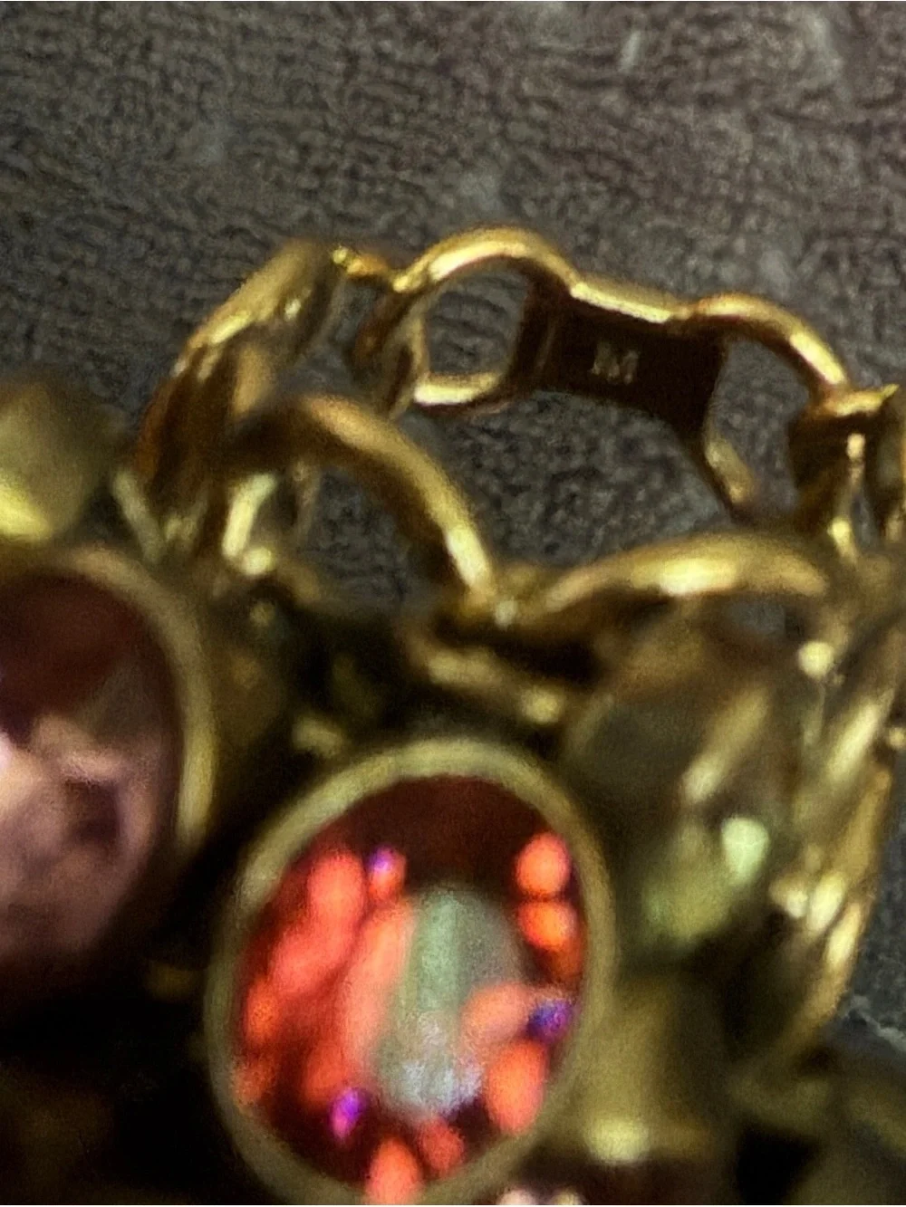 Designer Gold-Tone Cocktail Ring with Pink, Red and Yellow Crystals In Motion